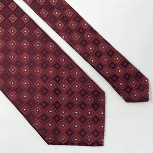 VILLA BOLGHERI SILK TIE RED BROWN GEOMETRIC LUXURY TEXTURED SATIN 4" X 59"